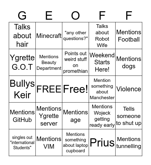 Ged Bingo! Bingo Card