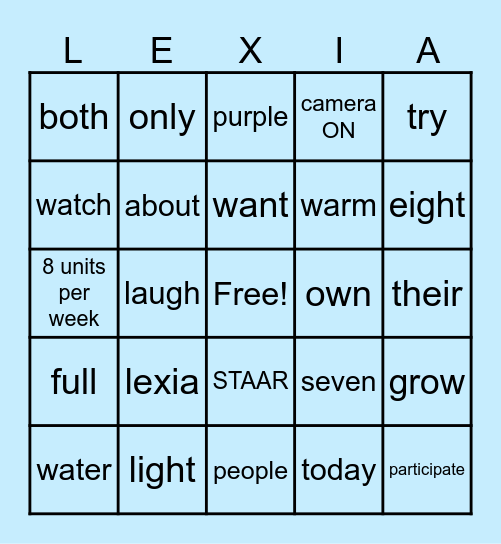 Lexia High Frequency Words (3) Bingo Card