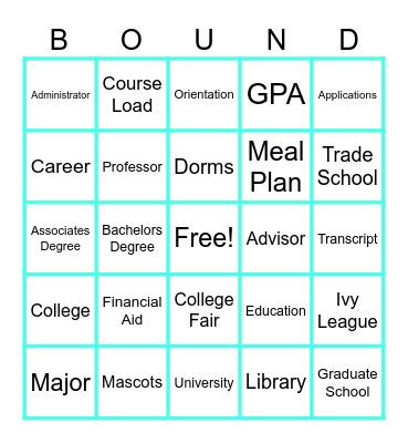 College Bound Bingo Card