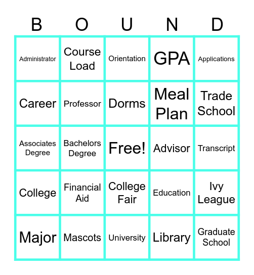 College Bound Bingo Card