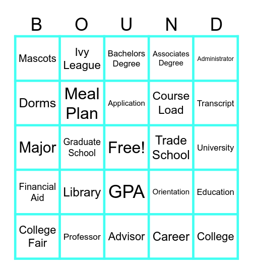 College Bound Bingo Card