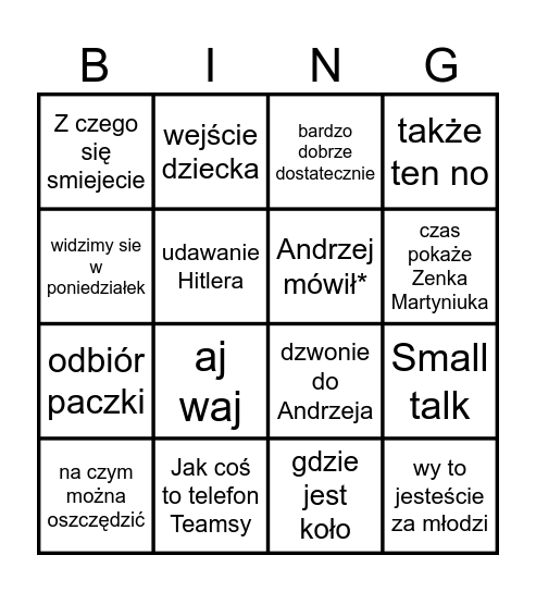 Spotkanie Działu PIRI Bingo Card