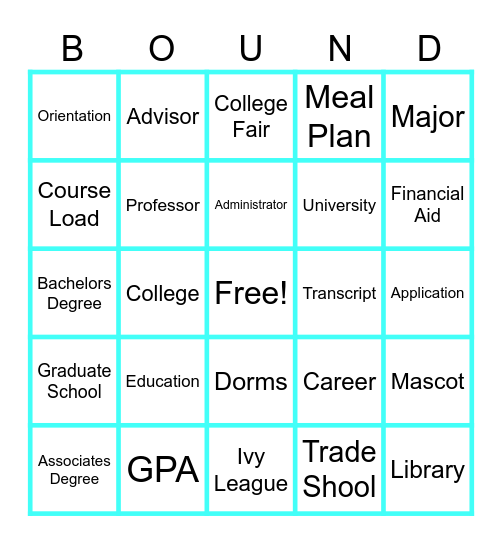 College Bound Bingo Card