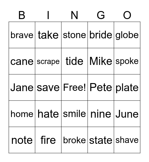 Fundations Level 2 Unit 6 Bingo Card