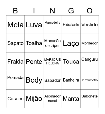 CHÁ DE FRALDAS DA MARJORIE HELENA Bingo Card