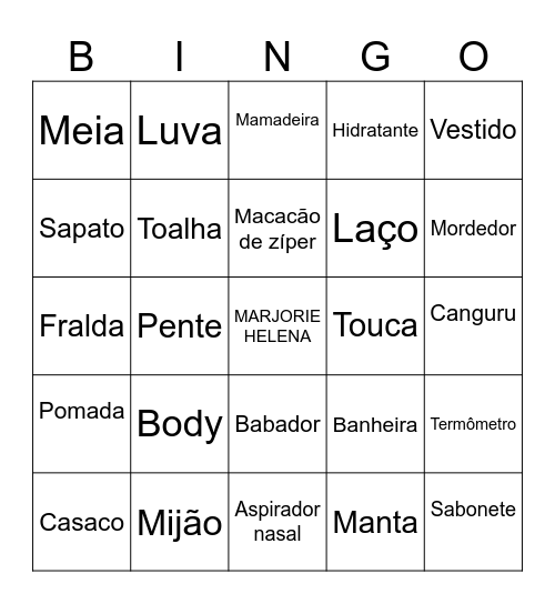 CHÁ DE FRALDAS DA MARJORIE HELENA Bingo Card