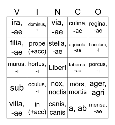 Nouns + Prepositions Bingo Card