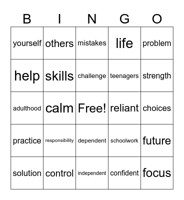 SELF-RELIANCE BINGO Card