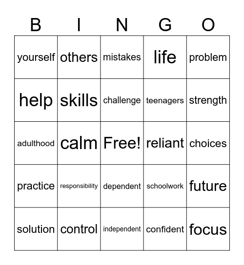 SELF-RELIANCE BINGO Card