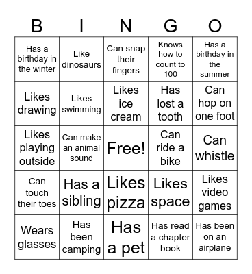 K-2 Human Bingo Card