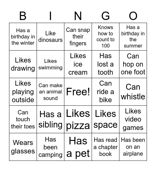 K-2 Human Bingo Card