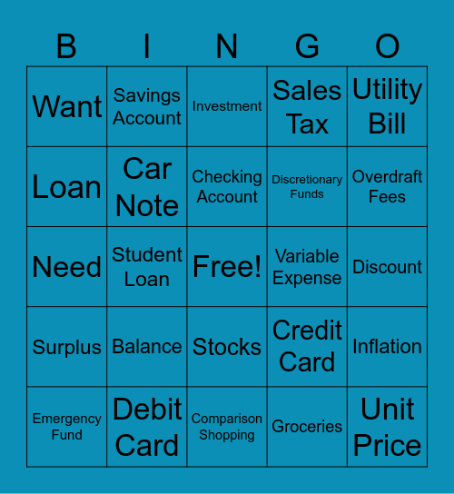 Dollars & Sense Bingo I Bingo Card