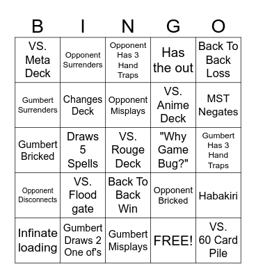 Gumbert's Duelist Cup BINGO #1 Bingo Card