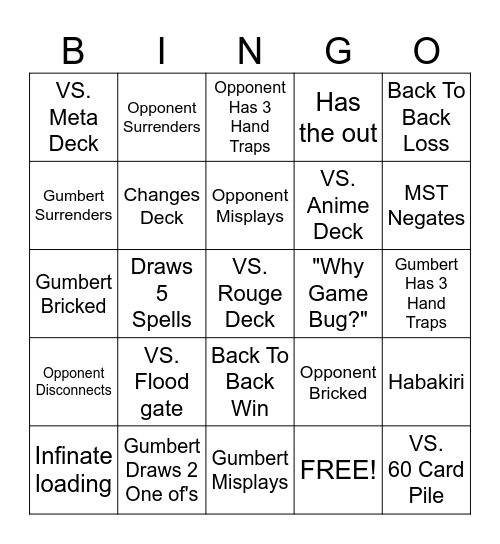Gumbert's Duelist Cup BINGO #1 Bingo Card