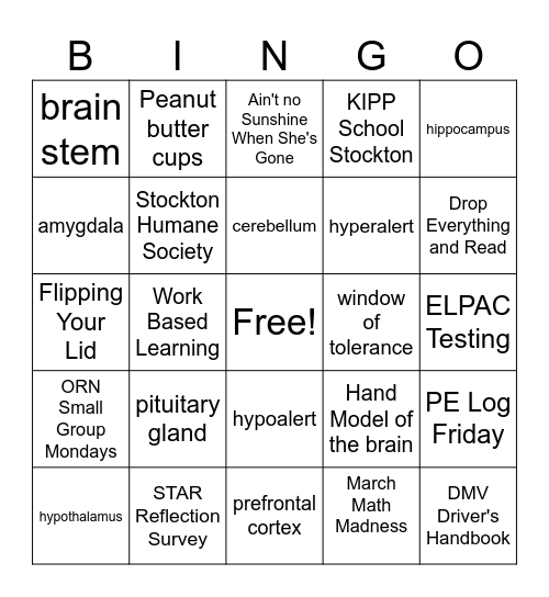 Homeroom Bingo March 13 Bingo Card