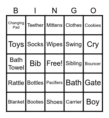 Jessica's Baby Shower Bingo Card