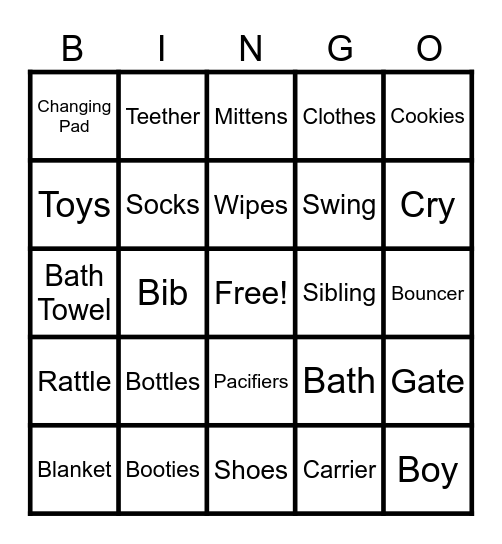 Jessica's Baby Shower Bingo Card