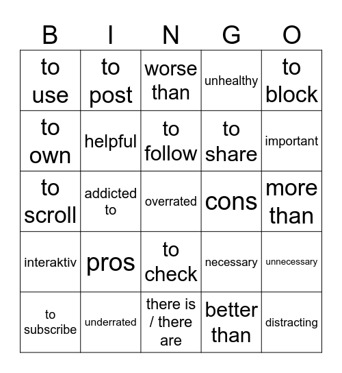 Soziale Medien Bingo Card