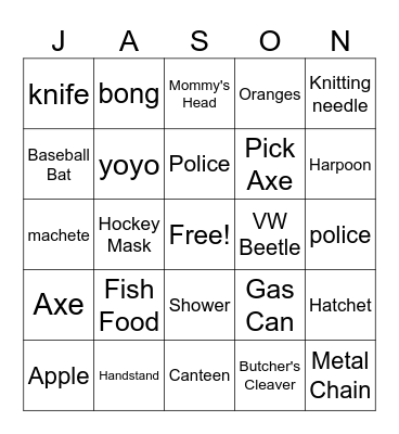 Friday the 13th Bingo Card