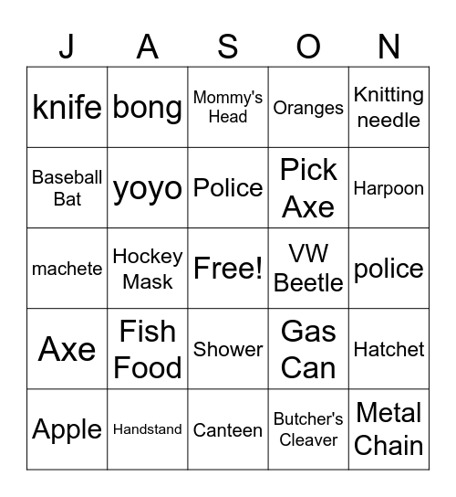Friday the 13th Bingo Card