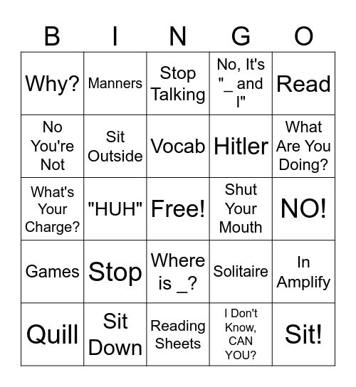 Mr. Taylor Bingo Card