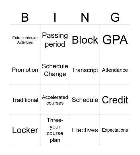 Moving Onto Middle School Bingo Card