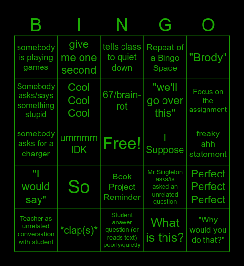 Second Block Bingo Card