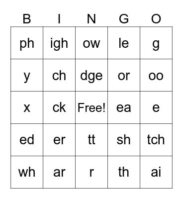 Phonics Bingo Card