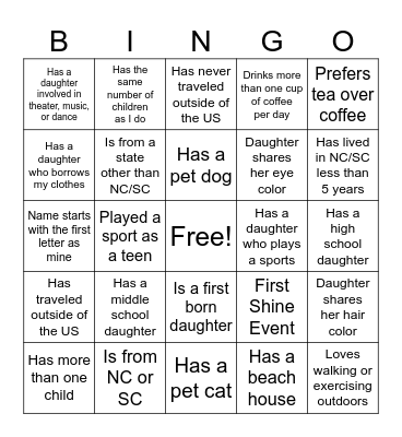 Behind the Shine Bingo Card