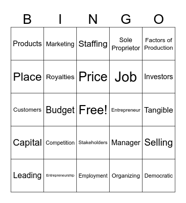 Entrepreneur/Business Ess/Management Bingo Card