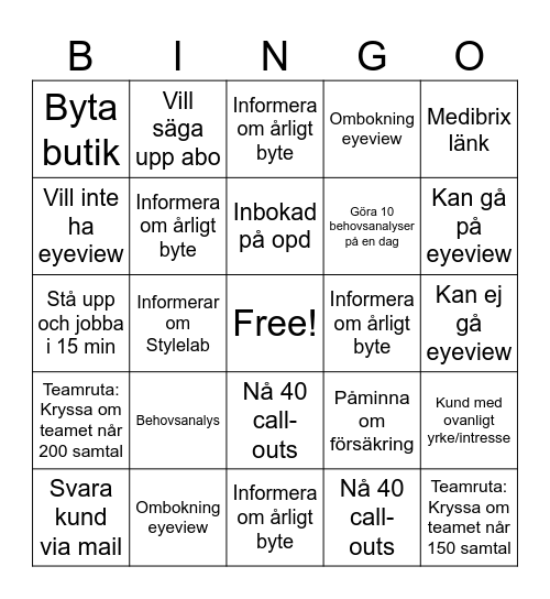Synsam Bingo Card