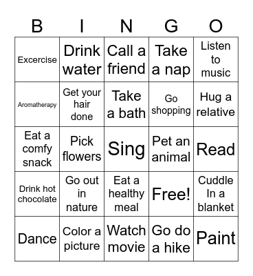 Self care Bingo Card
