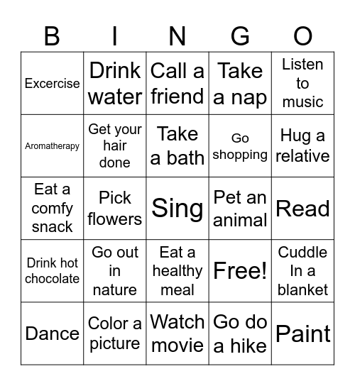 Self care Bingo Card