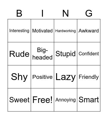 Personaltiy Bingo Card