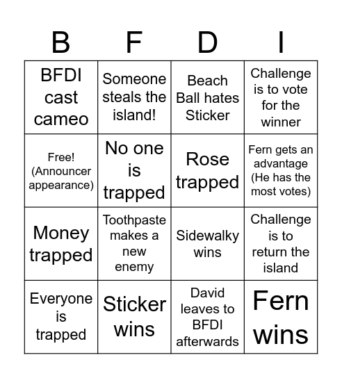 BFDIE 10 bingo Card