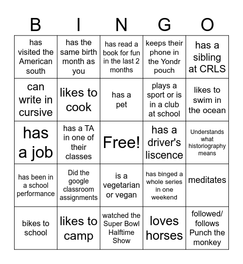 TEAM MONTGOMERY Bingo Card