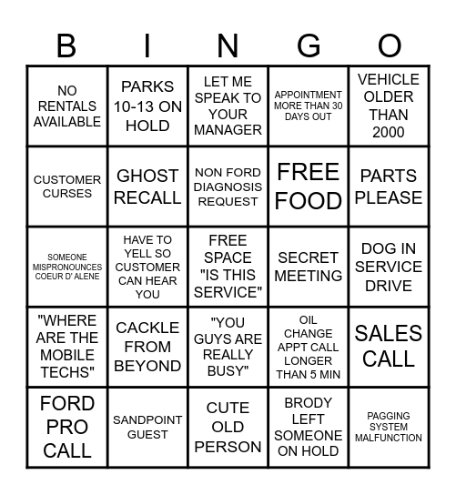 BDC Bingo Friday! Bingo Card