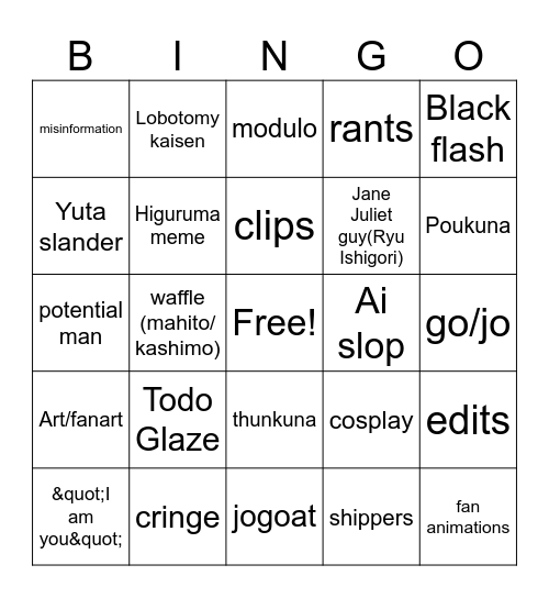 JJK Bingo Card