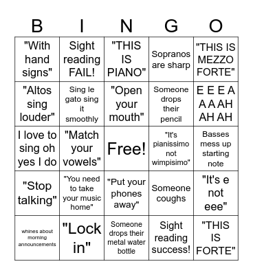 Choir Bingo Card