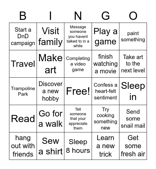 GSA/SSC Spring Break Bingo Card