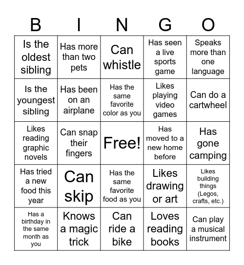 3 - 5 Human Bingo Card