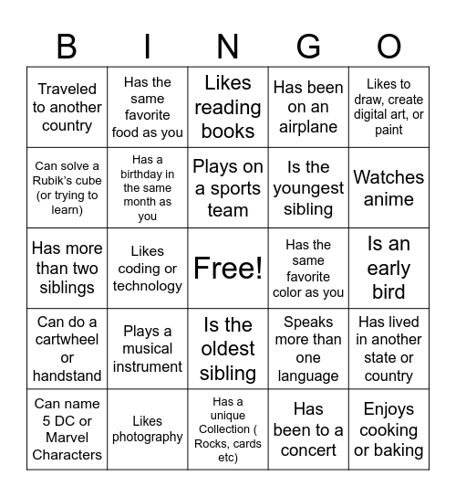 MS Human Bingo Card