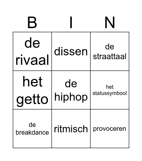 Staal Taal Rap les 1 Bingo Card