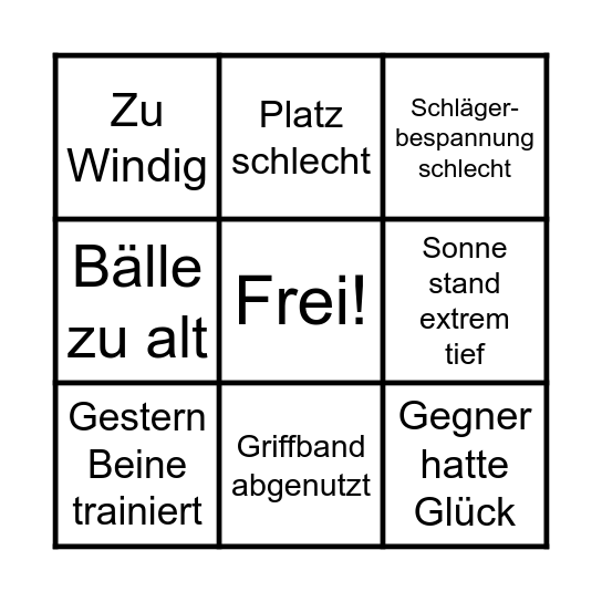 Tennis Bingo Card
