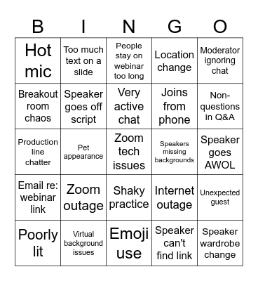 Webinar Bingo Card