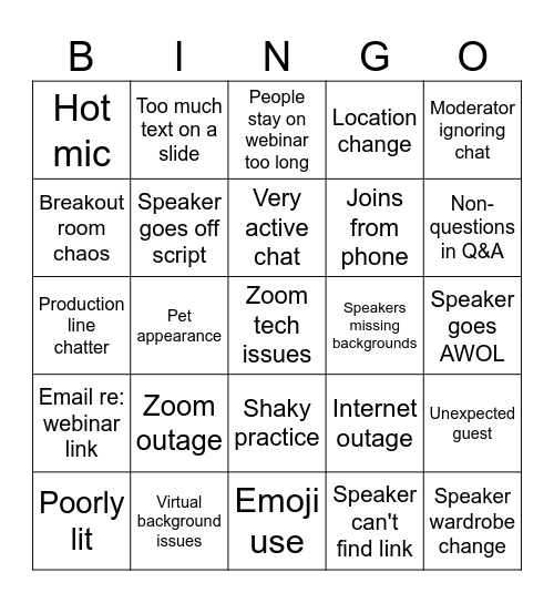 Webinar Bingo Card