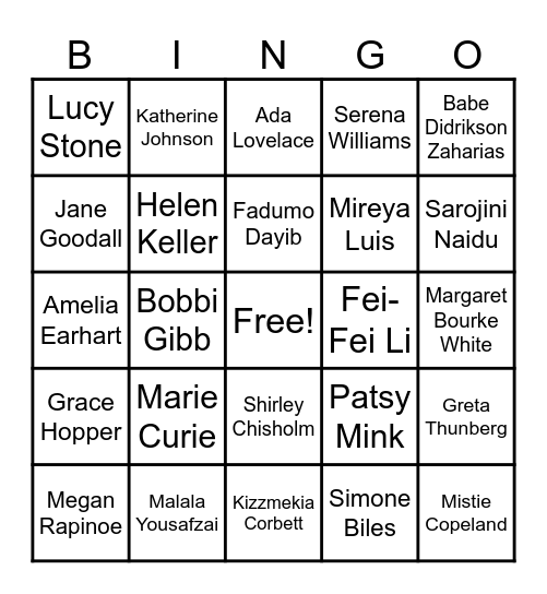 Woman's History Month BINGO Card