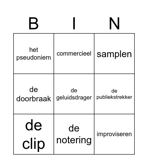 Staal Taal Rap les 5 Bingo Card