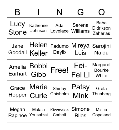 Woman's History Month BINGO Card
