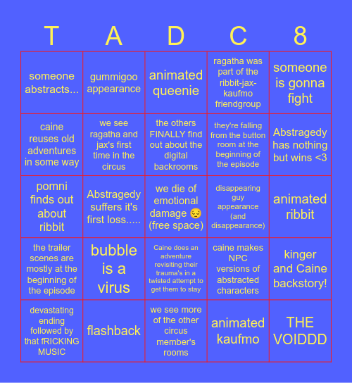 TADC EPISODE 8 BINGO Card